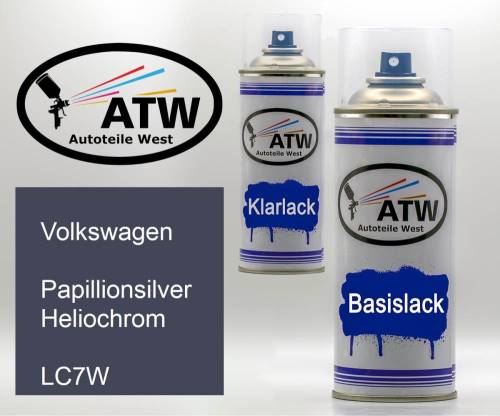 Volkswagen, Papillionsilver Heliochrom, LC7W: 400ml Sprühdose + 400ml Klarlack - Set, von ATW Autoteile West.